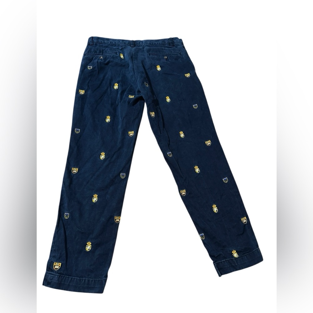POLO‎ RALPH LAUREN Chino Pants Men's 33x30 Navy All over Crests Embroidered - Picture 2 of 7